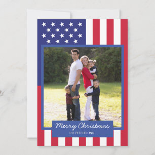 Cartes Pour Fêtes Annuelles Photo de famille de Noël patriotique du drapeau am