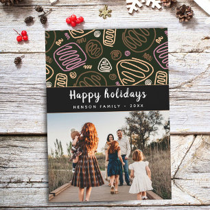 Cartes Pour Fêtes Annuelles Photo de famille de Noël rose festif à une ligne