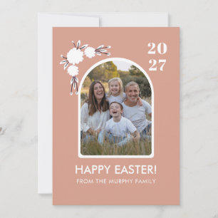Cartes Pour Fêtes Annuelles Photo de famille de Pâques florale à l'arche rose