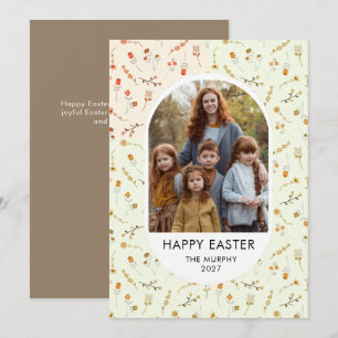 Cartes Pour Fêtes Annuelles Photo de famille de Pâques florale ovale colorée é