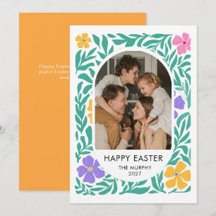 Cartes Pour Fêtes Annuelles Photo de famille de Pâques florale ovale simple él