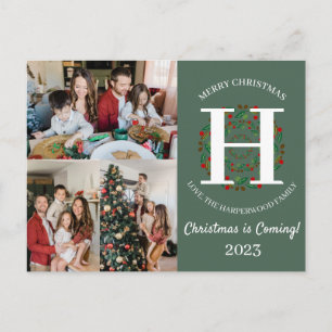 Cartes Pour Fêtes Annuelles Photo de famille de script de monogramme de couron