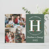 Cartes Pour Fêtes Annuelles Photo de famille de script de monogramme de couron (Debout devant)