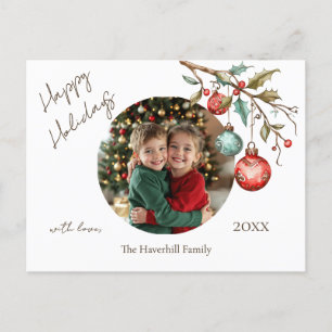 Cartes Pour Fêtes Annuelles Photo de famille Elegant Script Aquarelle Happy