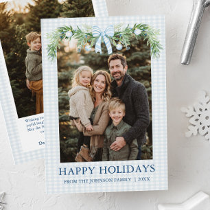 Cartes Pour Fêtes Annuelles Photo de famille fantaisiste avec un nœud bleu gra
