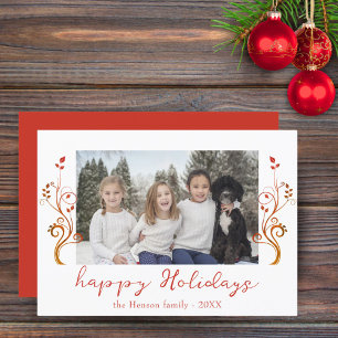 Cartes Pour Fêtes Annuelles Photo de famille Feuillage rouge Noël Joyeux
