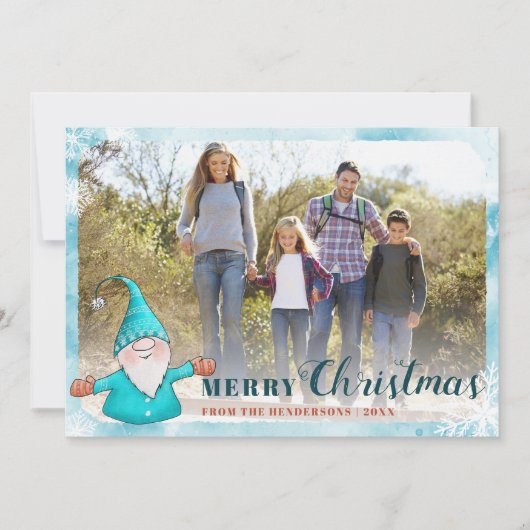 Cartes Pour Fêtes Annuelles Photo de famille Gnome Turquoise bleu Noël (Devant)