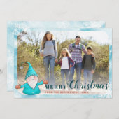 Cartes Pour Fêtes Annuelles Photo de famille Gnome Turquoise bleu Noël (Devant / Derrière)