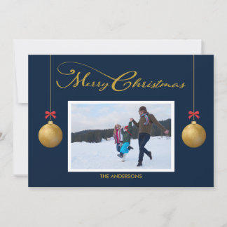 Cartes Pour Fêtes Annuelles Photo de famille Joyeux Noël Calligraphie bleu
