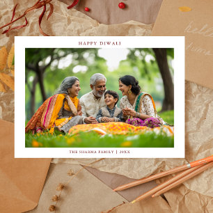Cartes Pour Fêtes Annuelles Photo de famille minimale Heureux Dewali Bourgogne