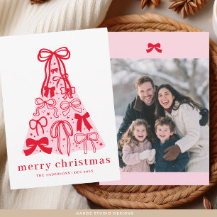 Cartes Pour Fêtes Annuelles Photo de famille moderne avec un nœud rose rouge j
