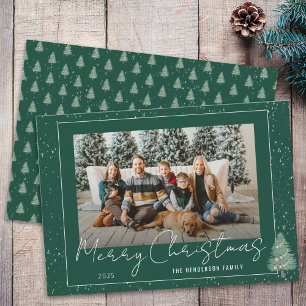 Cartes Pour Fêtes Annuelles Photo de famille moderne de Noël en bois enneigé