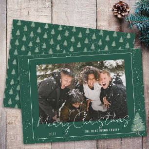 Cartes Pour Fêtes Annuelles Photo de famille moderne de Noël en bois enneigé