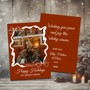 Cartes Pour Fêtes Annuelles Photo de famille Noël avec ruban bordeaux