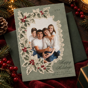 Cartes Pour Fêtes Annuelles Photo de famille Noël dentelle vintage Holly
