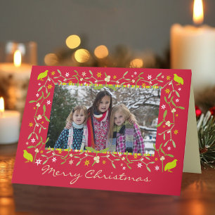 Cartes Pour Fêtes Annuelles Photo de famille noël mistletoe étoiles rouge
