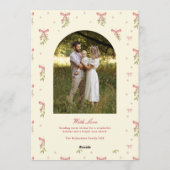 Cartes Pour Fêtes Annuelles Photo de famille Noël Ruban Rouge Crème et Verdure (Dos)