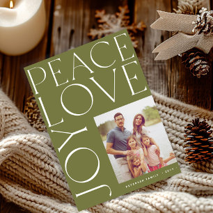 Cartes Pour Fêtes Annuelles Photo de famille Noël vert Paix Amour Joie