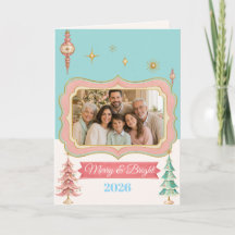 Photo de famille personnalisé de Noël rétro pastel