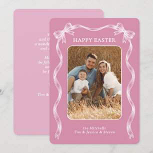 Cartes Pour Fêtes Annuelles Photo de famille personnalisé sur Pâques rose mauv