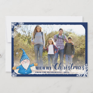 Cartes Pour Fêtes Annuelles Photo de famille personnalisée Gnome Bleu Joyeux N