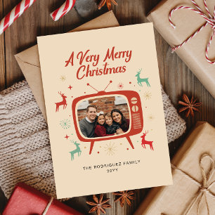Cartes Pour Fêtes Annuelles Photo de famille rétro Noël du milieu du siècle