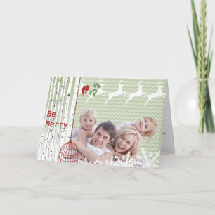 Cartes Pour Fêtes Annuelles Photo de famille Rouge Amour Oiseaux Cage à oiseau
