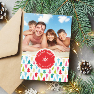 Cartes Pour Fêtes Annuelles PHOTO DE FAMILLE sapin de Noël coloré motif amusan