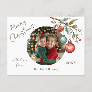 Cartes Pour Fêtes Annuelles Photo de famille Script élégant Aquarelle Noël
