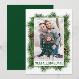 Cartes Pour Fêtes Annuelles Photo de famille verte de l'aquarelle de pin