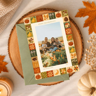 Cartes Pour Fêtes Annuelles Photo de famille vintage de Thanksgiving en patchw