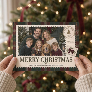 Cartes Pour Fêtes Annuelles Photo de famille vintage tartan Noël au Pôle Nord