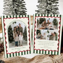 Photo de famille vintage vert rayé Joyeux Noël