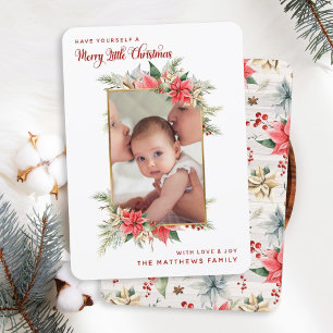 Cartes Pour Fêtes Annuelles Photo de Farmhouse Poinsettia Merry Little Christm