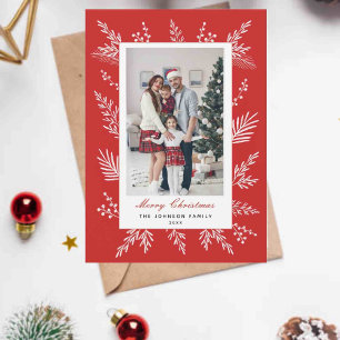 Cartes Pour Fêtes Annuelles Photo de feuillage hivernal rouge et blanc