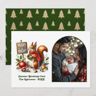 Cartes Pour Fêtes Annuelles Photo de forêt joyeuse et lumineuse avec écureuil