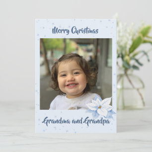 Cartes Pour Fêtes Annuelles Photo de grands-parents Noël Bleu Floral