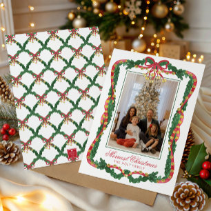 Cartes Pour Fêtes Annuelles Photo de grelots de Noël aquarelle rouge et vert
