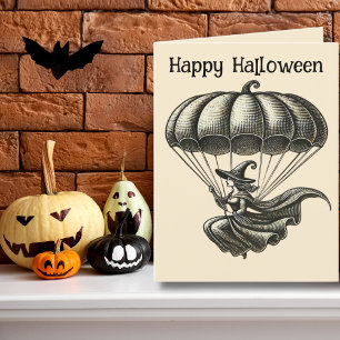 Cartes Pour Fêtes Annuelles Photo de Halloween de sorcière vintage et parachut
