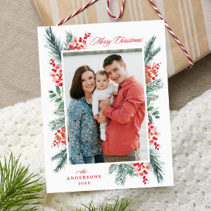 Cartes Pour Fêtes Annuelles Photo de Joyeux Noël au houx et à l'évertgreen