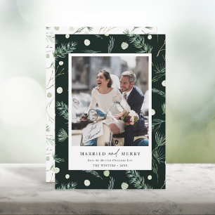 Cartes Pour Fêtes Annuelles Photo de la verdure hivernale Mariée et Joyeuse aq