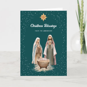 Cartes Pour Fêtes Annuelles Photo de l'étoile de Noël de la crèche verte