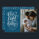 Cartes Pour Fêtes Annuelles Photo de Love, Light et Latkes Hanoukka<br><div class="desc">Cette carte Hanoukka simple photo moderne comporte l'expression en lettres "amour,  lumière et lokes" et un motif amusant dessiné à la main sur le dos.</div>