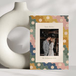 Cartes Pour Fêtes Annuelles Photo de mariage moderne vintage chic bohème terre<br><div class="desc">Carte de vacances photo moderne vintage chic bohème terreux en vert,  or,  bleu et rose</div>