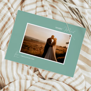 Cartes Pour Fêtes Annuelles Photo de mariage rétro bohème minimaliste vert