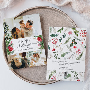 Cartes Pour Fêtes Annuelles Photo de message personnalisé botanique d'hiver mo