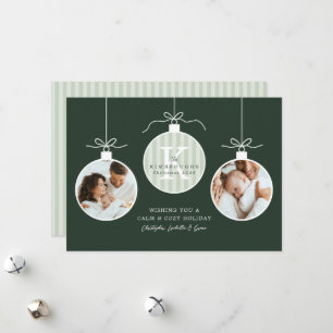 Cartes Pour Fêtes Annuelles Photo de monogramme de famille verte personnalisé