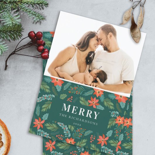 Cartes Pour Fêtes Annuelles Photo de motif de Noël le plus joyeux Poinsettia v