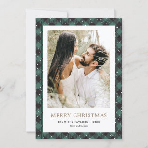 Cartes Pour Fêtes Annuelles Photo de neige dorée Plaid Buffalo vert Noël