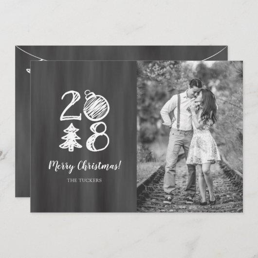 Cartes Pour Fêtes Annuelles Photo de Noël 2018 de Chalkboard Doodle (Devant / Derrière)